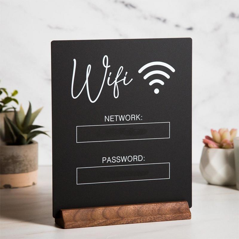 Segno Wifi Pannello Acrilico 3D con Base in Legno Segnaletica Negozio Pubblico Tavolo Wifi Ristorante Per Scrittura a Mano Account e Password