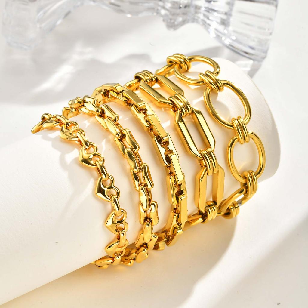Minimalist Stainless Steel Chunky Chain Bracelet, Gold Color Stackable Thick Chain Bracelet, Waterproof Party Jewelry for Women