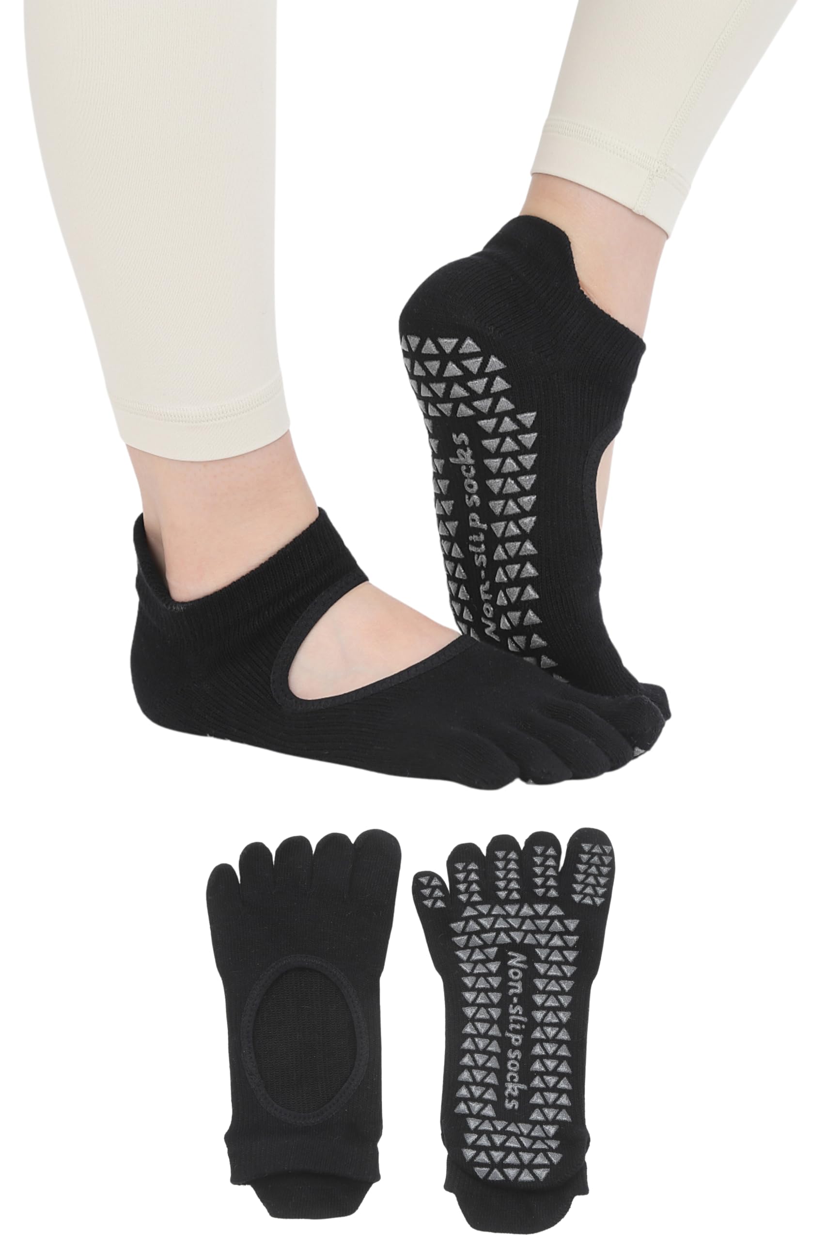 LYKKELY Pilates Yoga Grip Night Designed by a Physical Therapist and Instructor Women s Five-Toe Socks, Socks, Non-Slip, Black,