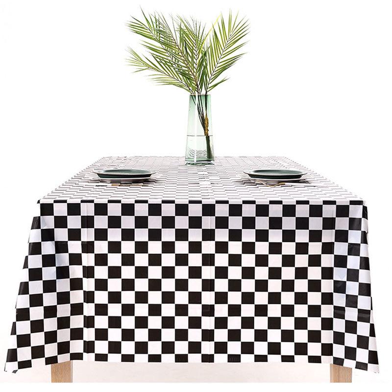 F1 Racing Tablecloth Checkered Black White Chess Flag Abstract Chessboard Checker Game Rectangular Table Cloth