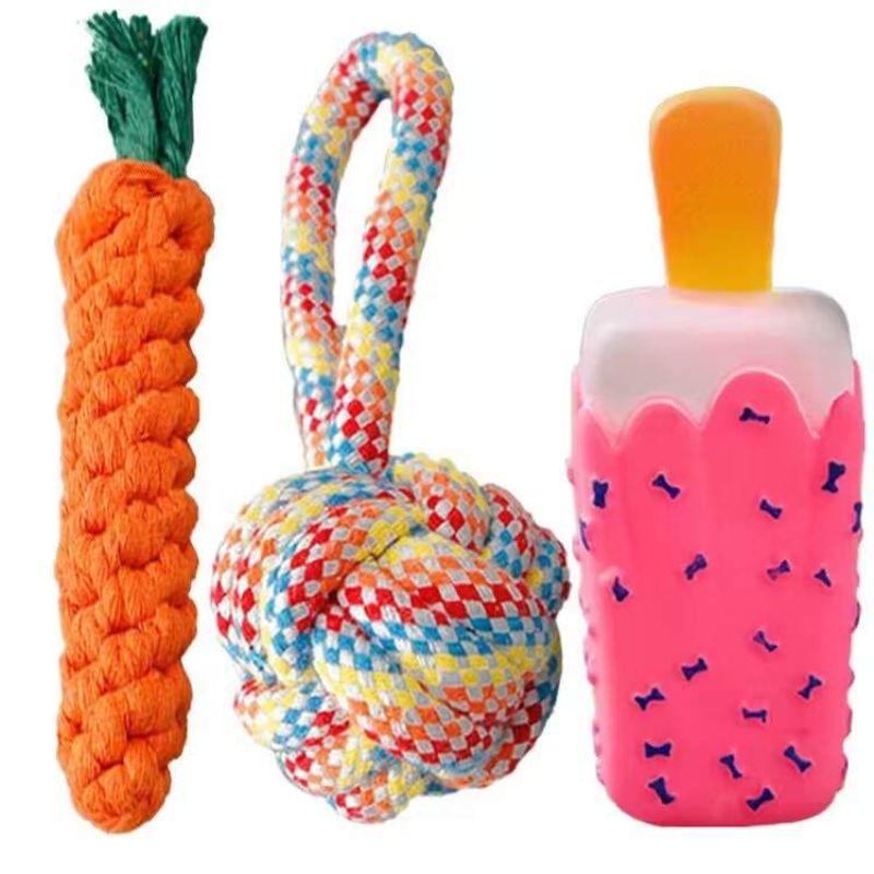 

Dog Toy Molar Long Lasting Bends and Hitches Golden Retriever Poodle Puppy Relieving Stuffy Pet Supplies Bite-resistant 3-piece set random color