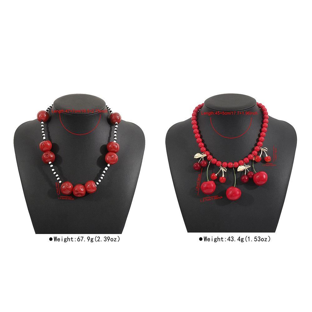Minority Design Fruit Cherry Necklace Handmade Y2K Clavicle Chain Red Bead Necklace  Women