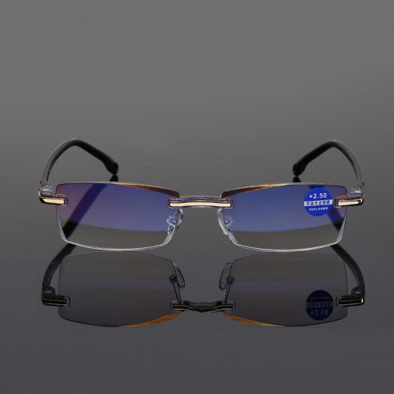 2PCS Men Women Rimless Reading Glasses Anti Blue Light Far Sighted Magnification Eyewear Presbyopic Glasses +100 +150 +200 +250