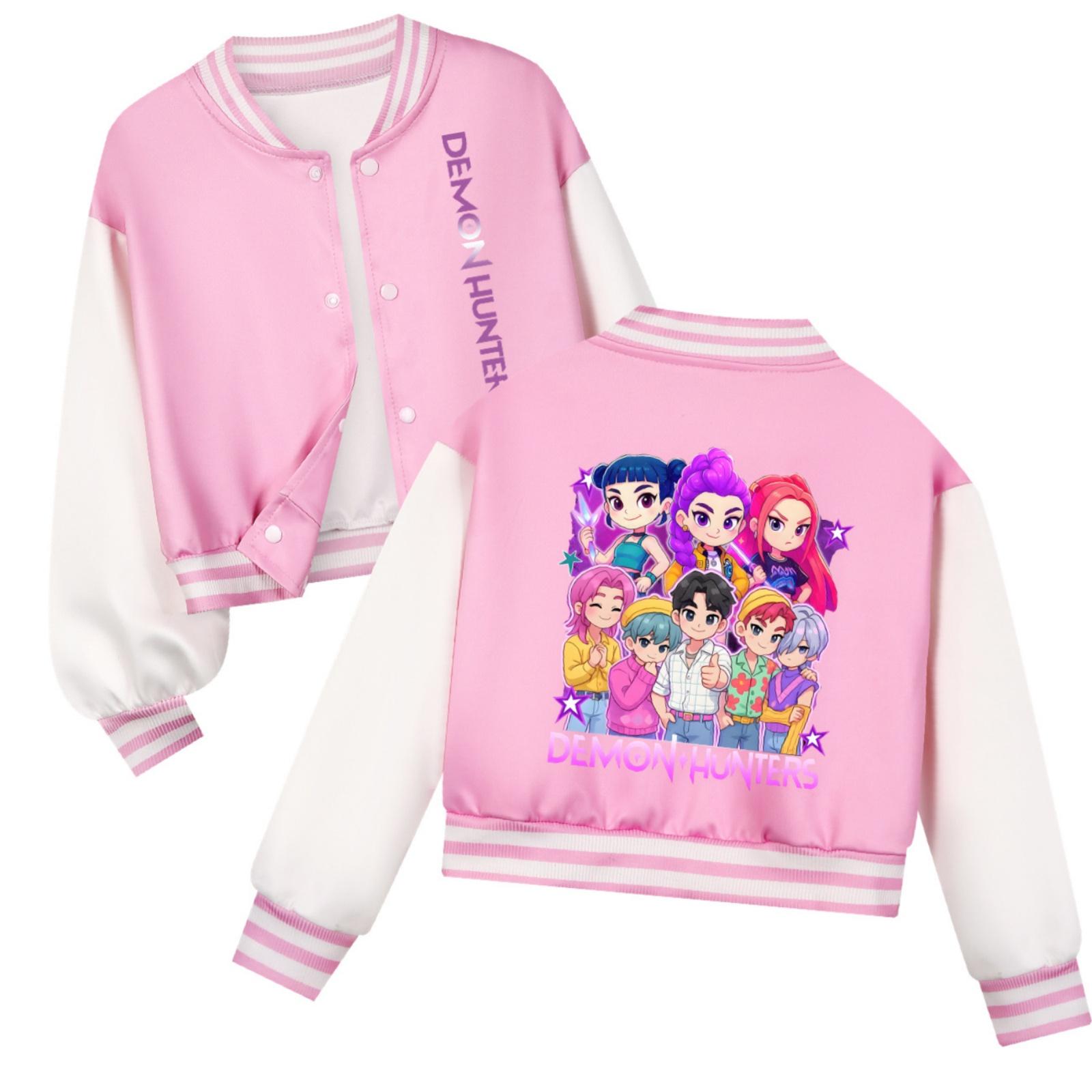 

Детская модная повседневная куртка с длинным рукавом, капюшоном и групповым принтом ведьмы 120 розовый