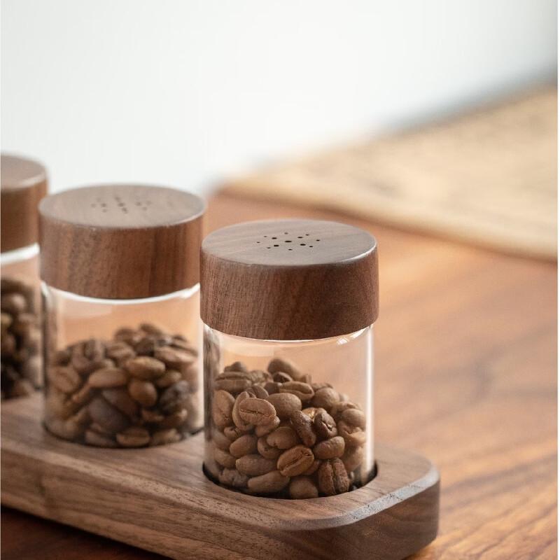 Ensemble de rangement en tube à essai pour grains de café en bois