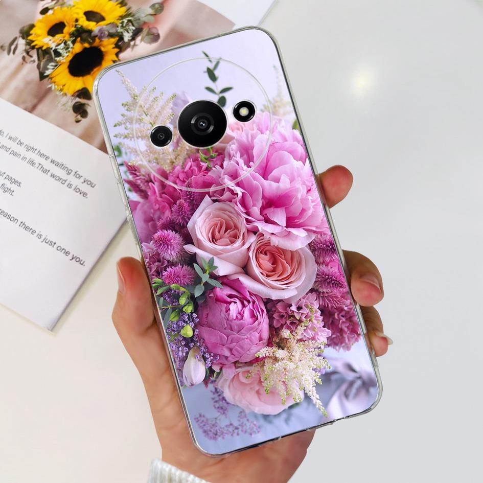 For Funda Xiaomi Redmi A3 Case 2024 Fashion Flower Transparent Silicone Soft TPU Phone Case For Xiomi Redmi A3 RedmiA3 4G Covers