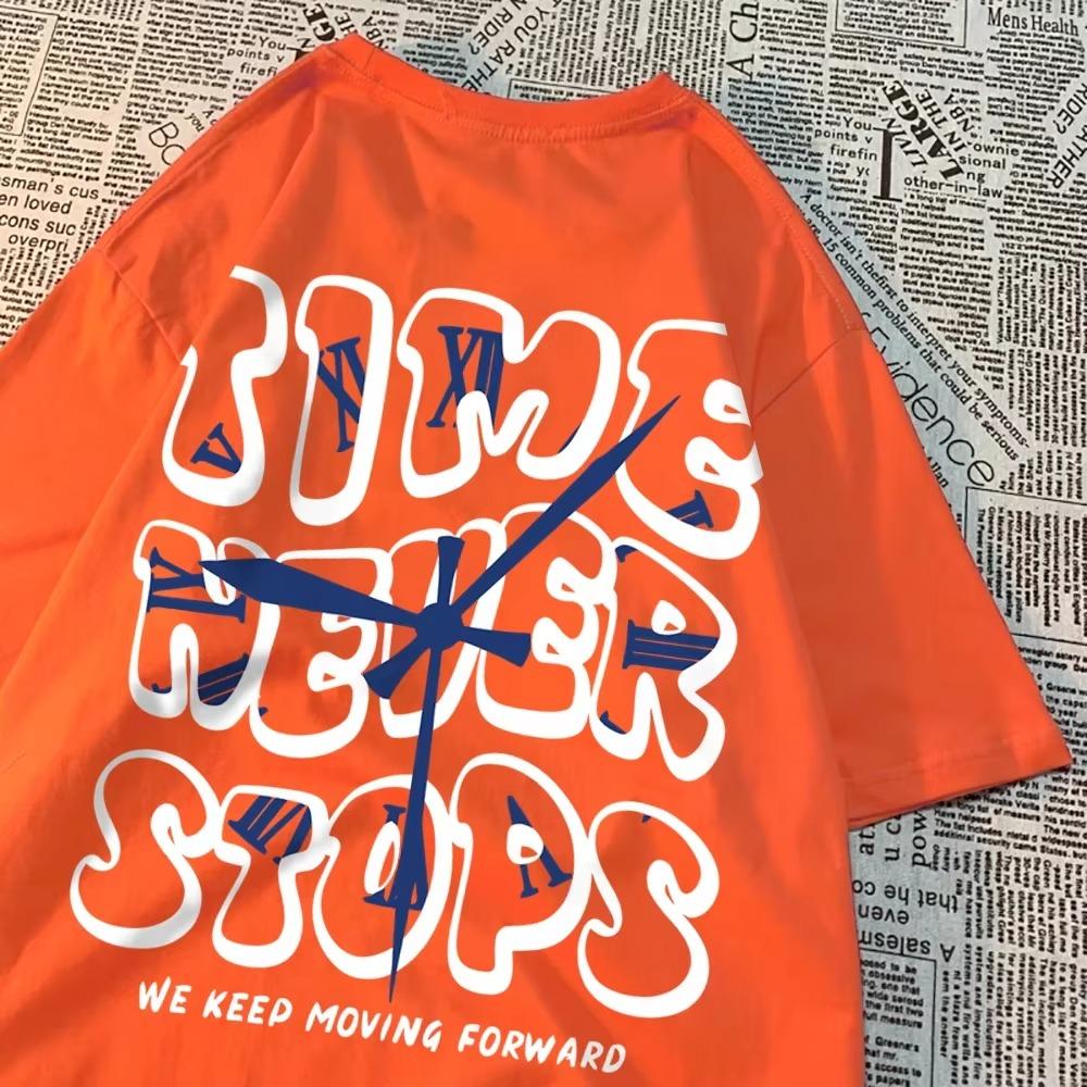 Time Never Stops We Keep Moving Forward T Shirt Mens Summer Cotton Tops Simplicity Casual Tshirts Summer Crewneck Tee Clothes