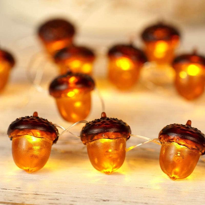 Halloween Pumpkin & Maple Leaf Copper String Lights: Decorative Night Lights for Thanksgiving & Ghost Festival