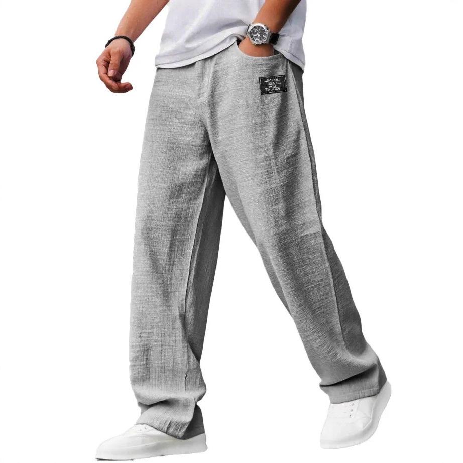 2026 Fashionable Men's Cotton Linen Casual Pants - Thin, Loose, Summer/Autumn Design with Logo