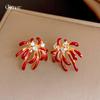 18k Real Gold Electroplated Zircon Dripping Oil Red Fireworks Stud Earrings New Year's Earrings Earrings Women
