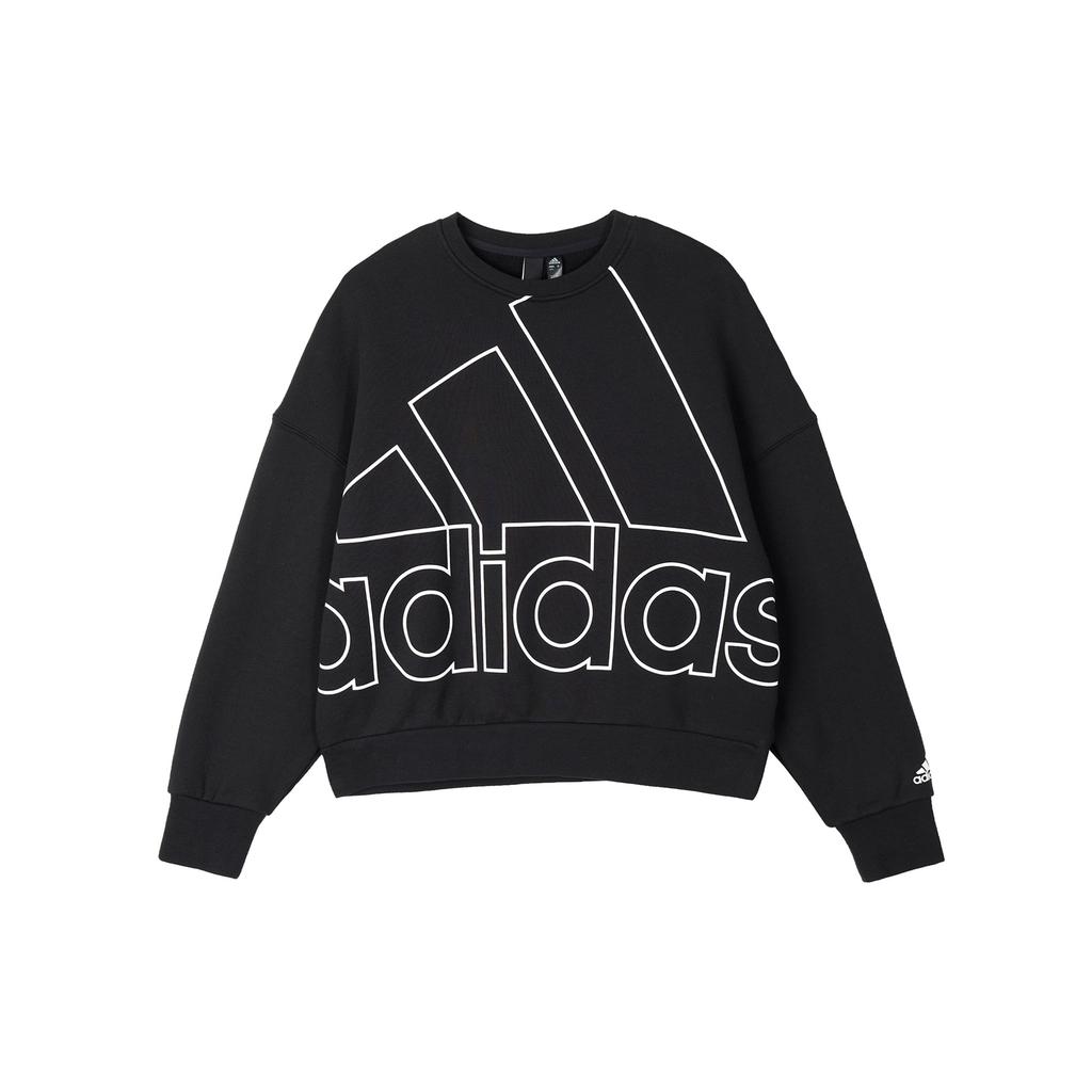 Adidas Large Logo Print Pullover Crew Neck Sweatshirt Women Tops Black HM9378