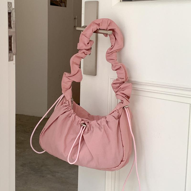 Fold Shoulder Bag Vintage Casual Designer Underarm Crossbody Bag Simple Fashion Women Pleated Nylon Fabric Shoulder Bags