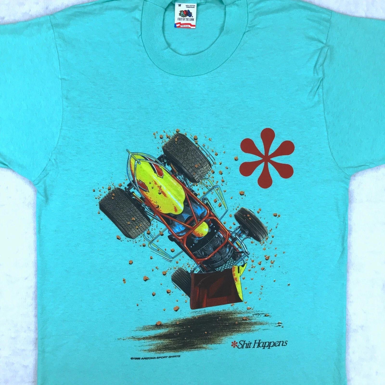 NOS vintage 80s SPRINT CAR RACING SH!T HAPPENS T-Shirt MEDIUM single stitch L