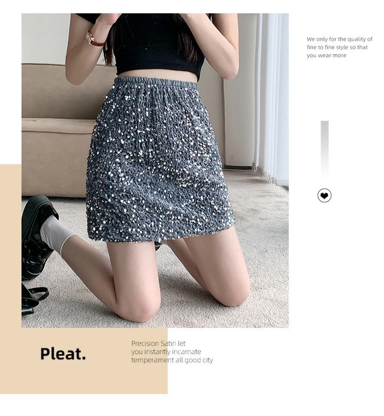 2026 Sequin High-Waist A-Line Mini Skirt - Petite, Slimming, Sexy Summer Style