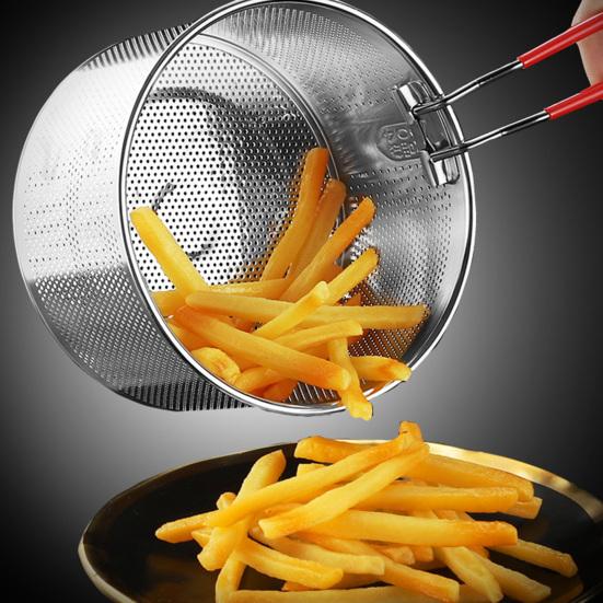 Edelstahl Frittierkorb mit Griff Große Kapazität Netzsieb zum Frittieren Abtropfen Dämpfen Rostbeständiges Küchenwerkzeug für Hähnchenflügel