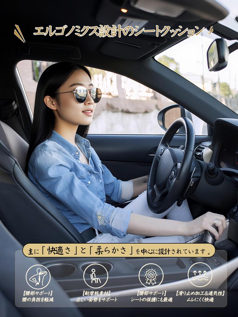 Kingphenix Back Support Cushion Set Car Seat Cushion Back Cushion Memory and Reduces Fatigue Even When Sitting for Long Periods Black + Foam,