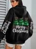 Merry Christmas Bow Tree Print Women'S Hoodie Casual Pocket Jumper Autumn And Winter Hooded Sweater