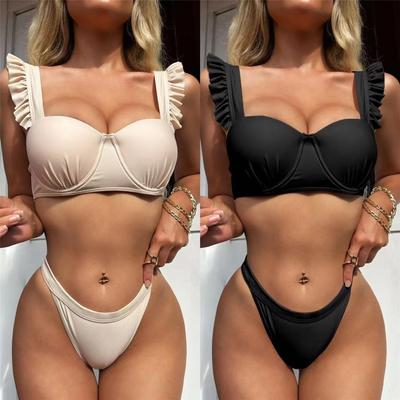 Seksualus raištytas apatinis aukštų kojų kirpimo bikinis, moteriškas maudymosi kostiumėlis Moteriškas maudymosi kostiumėlis Dviejų dalių bikinio rinkinys maudymosi kostiumėliui