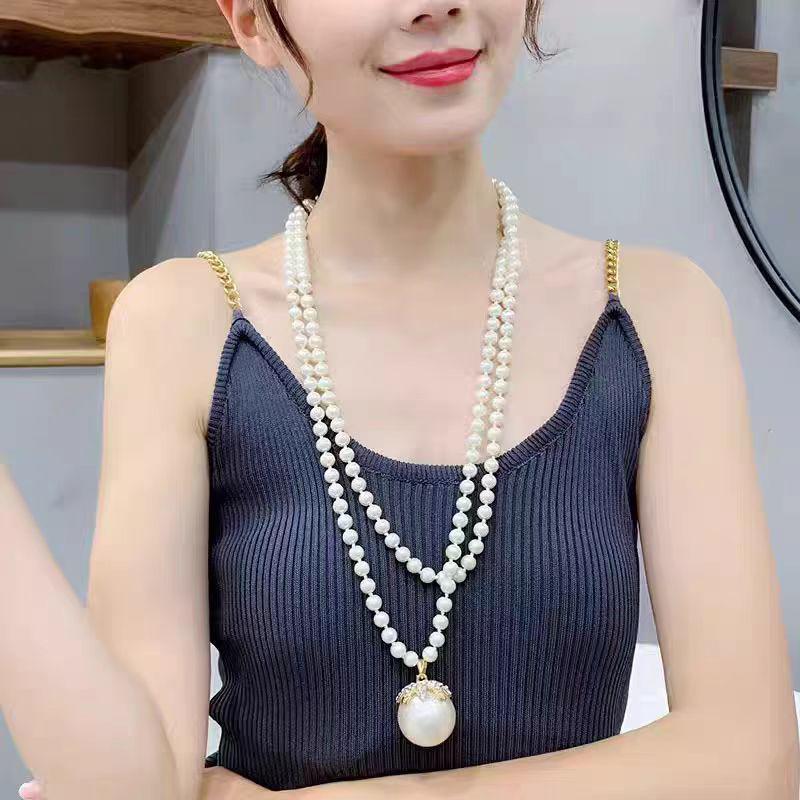 Элегантное жемчужное ожерелье-свитер: Женская роскошная мода, длинный японский и корейский стиль