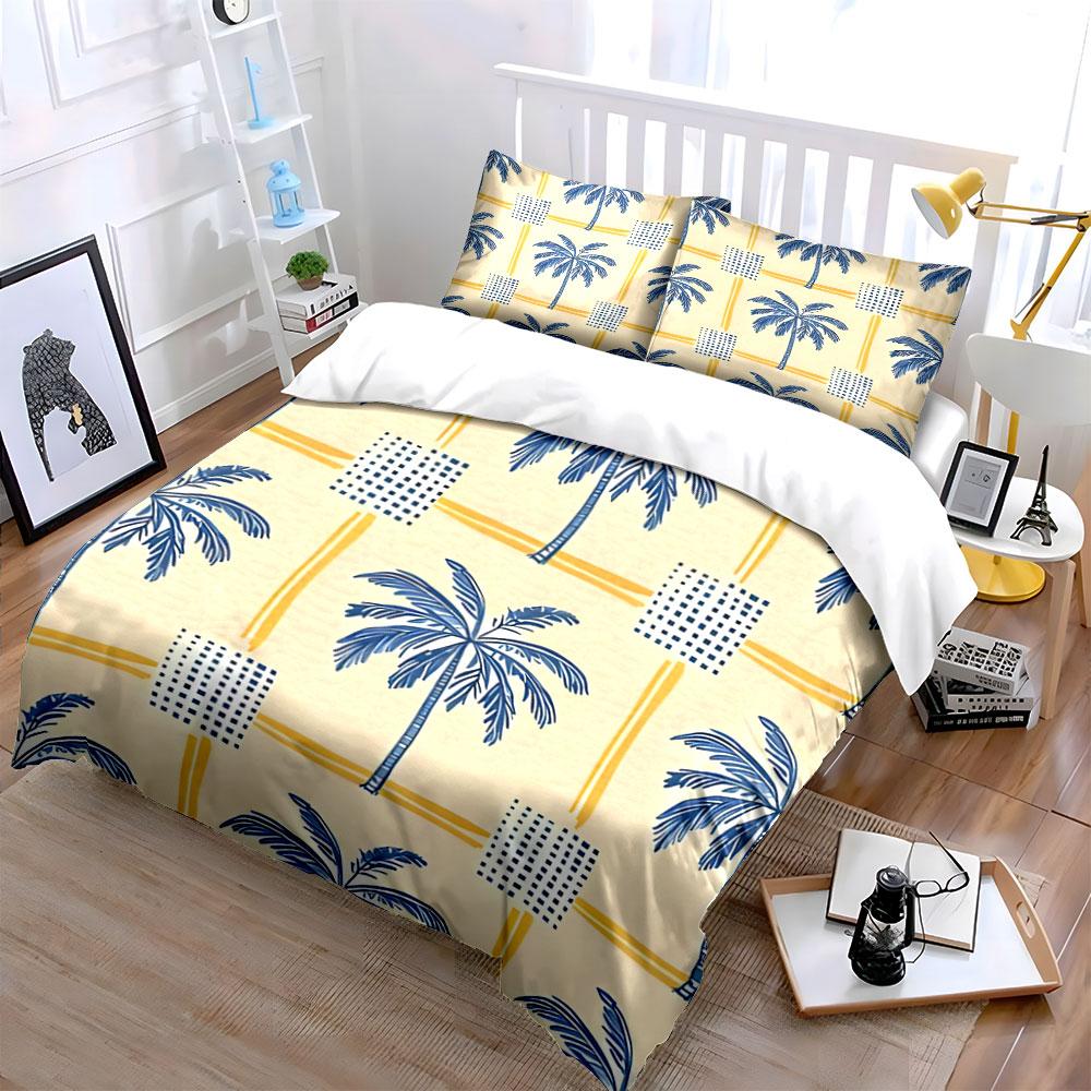 Palm trees and grid. Bedding sets Duvet cover sets Duvet covers Pillowcases(1*Duvet Cover 2*Pillowcases without duvet insert)