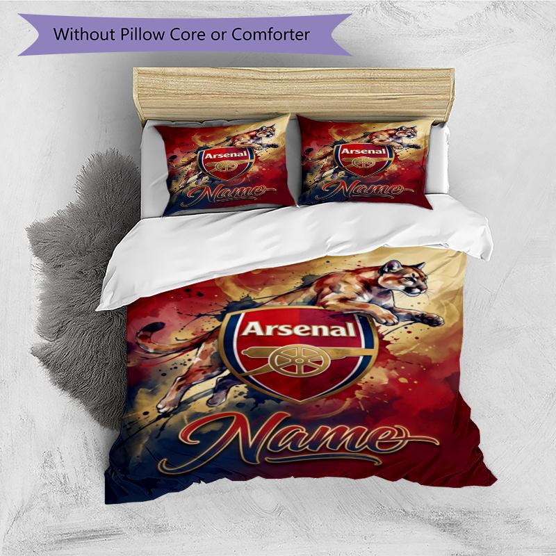 Arsenal Cougar Football Spirit Personalized Name Bedding Set,Comfort Bed Linen for Boys Room Decoration,Perfect Gift for Match Fans,Wrinkle Resistant