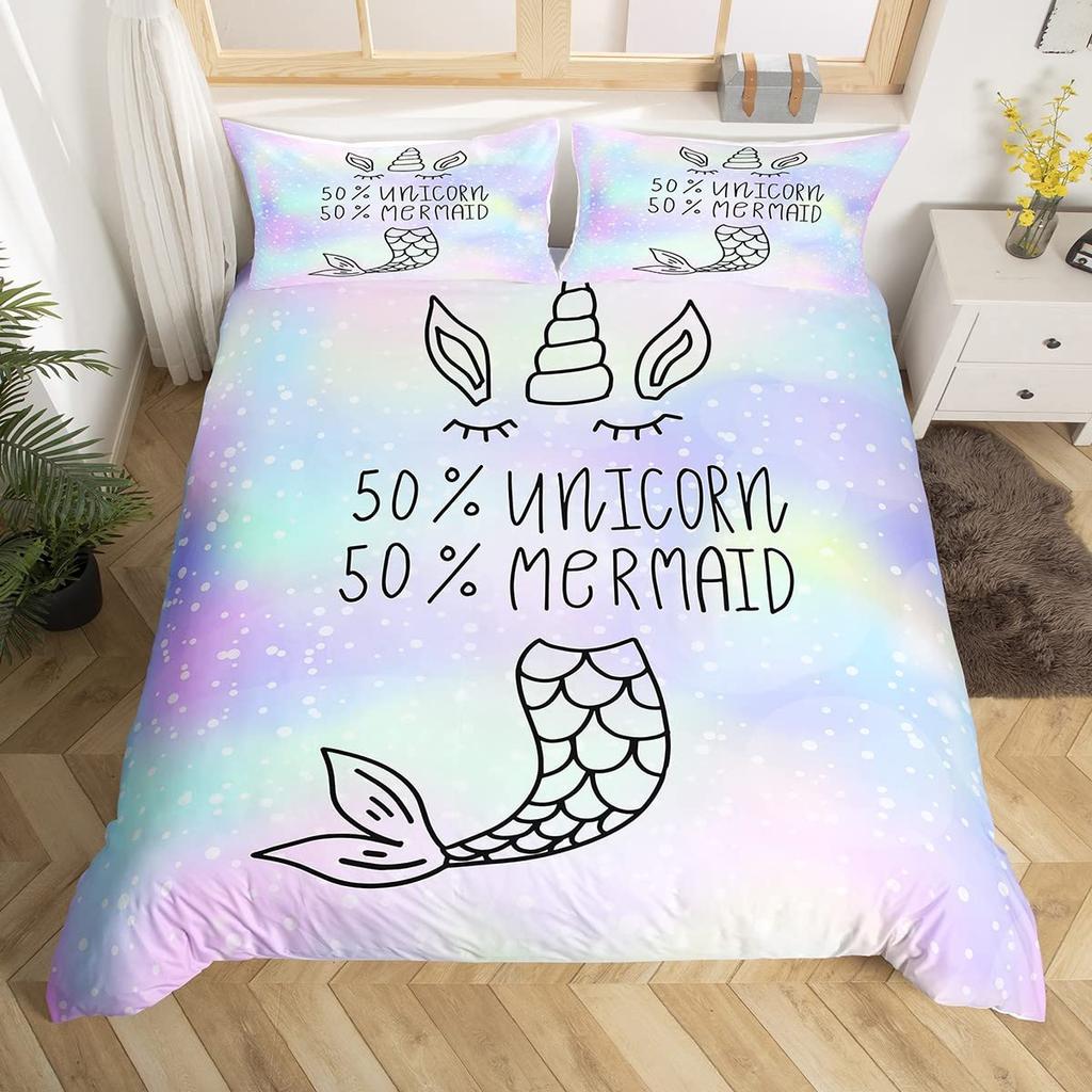 Meerjungfrau Bettwäschebezug Cartoon Meerjungfrau Bettwäsche Set Oktopus Bettbezug Für Kinder Jungen Mädchen Koralle Tief Tier Kinderzimmer Deko