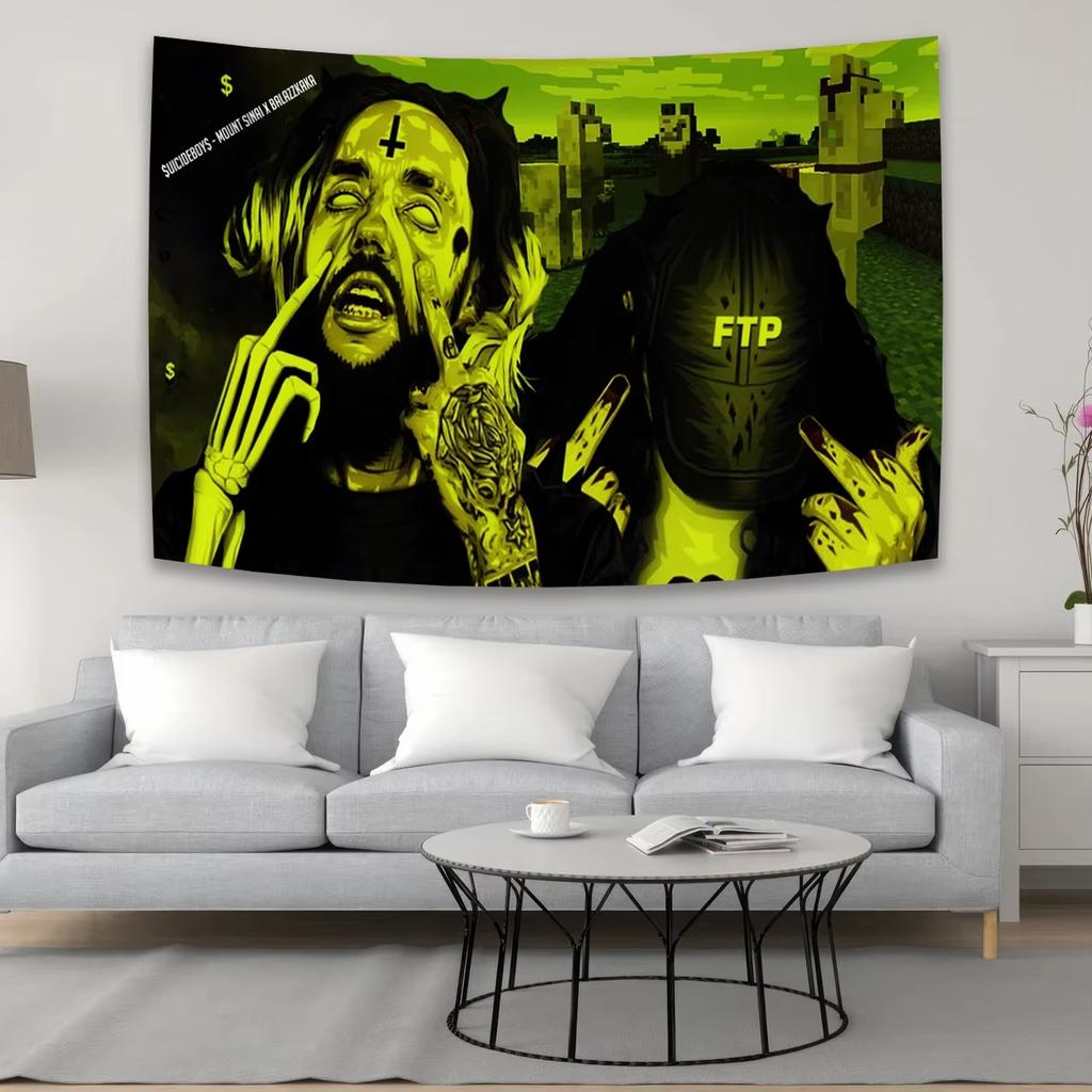 European American HipHop Artist Wall Tapestry Aesthetic Dormitory Backdrop Youth Room Decor Hanging Cloth Art