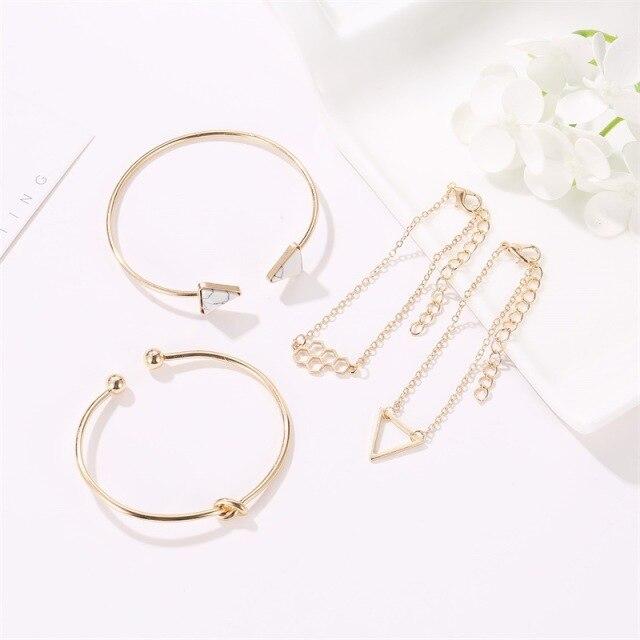 

4 шт. /Комплект геометрических браслетов и манжет для женщин и девочек, подарок, золотистый цвет, ювелирные изделия из нержавеющей стали, мода