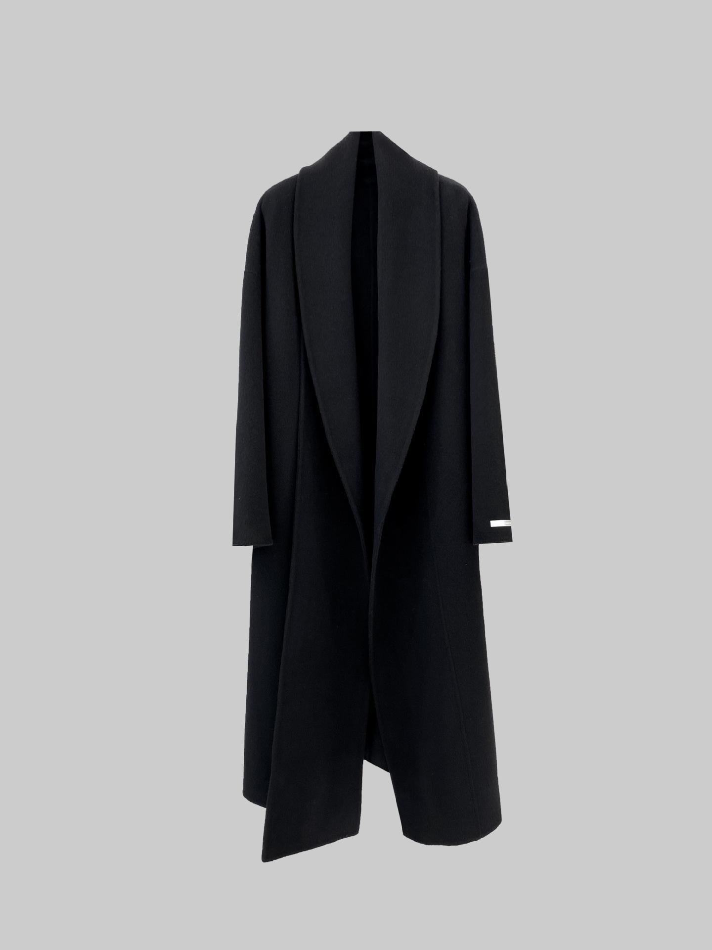 

Осенне-зимний шарф-воротник халат лацкан двустороннее шерстяное пальто на шнуровке длинное пальто черный серый 25 новый женский M