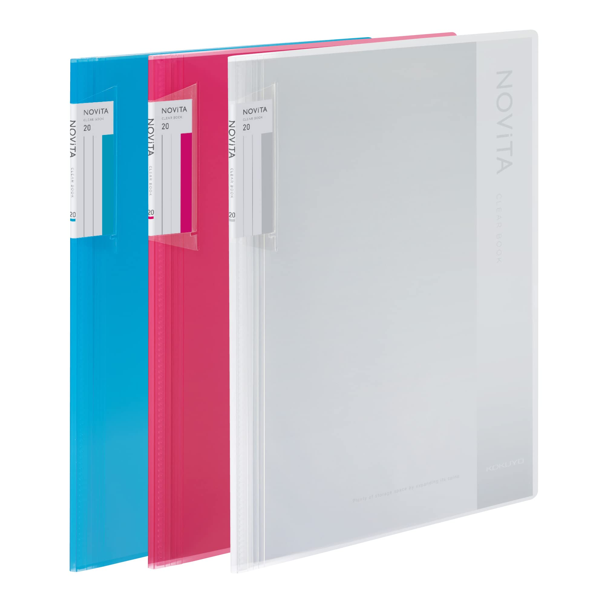 Kokuyo File Clear 20 Light and 99K 3 Tabs and File, Novita, A4, Sheets, Blue, Pink, Transparent, 3-Pack, La-NV20, (Light Blue, Pink, Transparent)