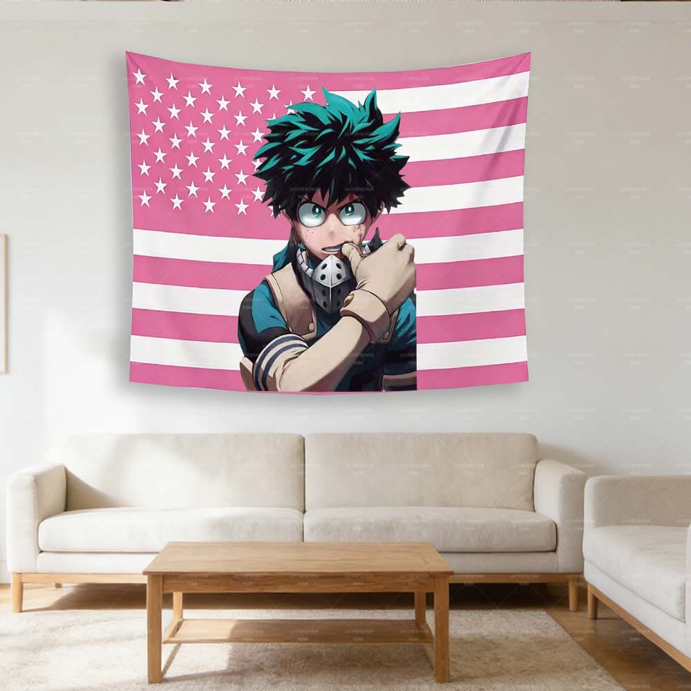IIzuku MMidoriya Action Anime Tapestry Wall Hanging with Free Installation Kit for Bedroom Living Room Office Party Decor