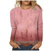 Women's Fashion Casual Long Sleeve Print Round Neck Pullover Top Blouse