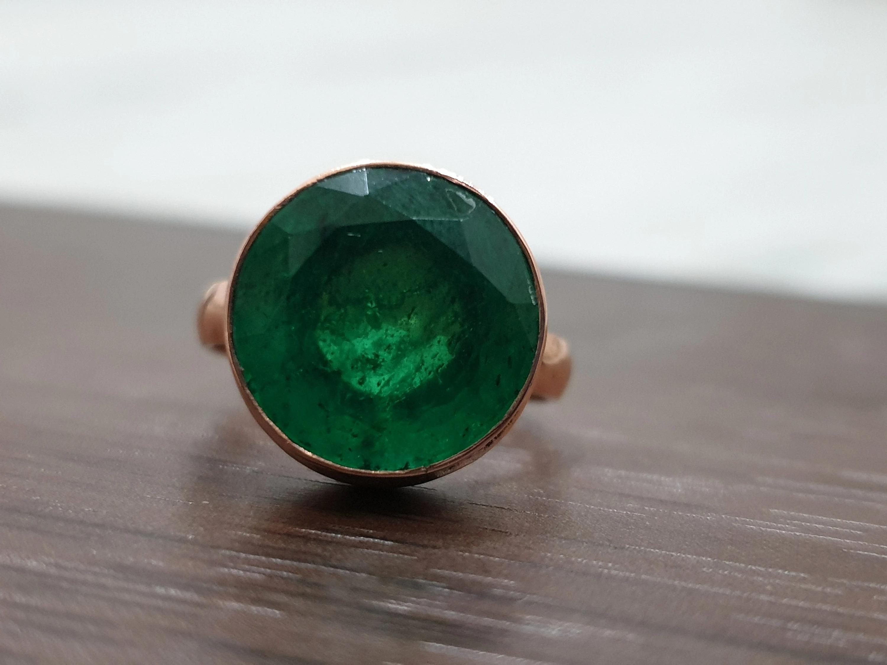 

Round Cut Rich Green Emerald Quartz 925 Sterling Silver Rose Gold Overlay Ring Jewelry, Statement Wedding Gift Ring 10 рожевий колір золота