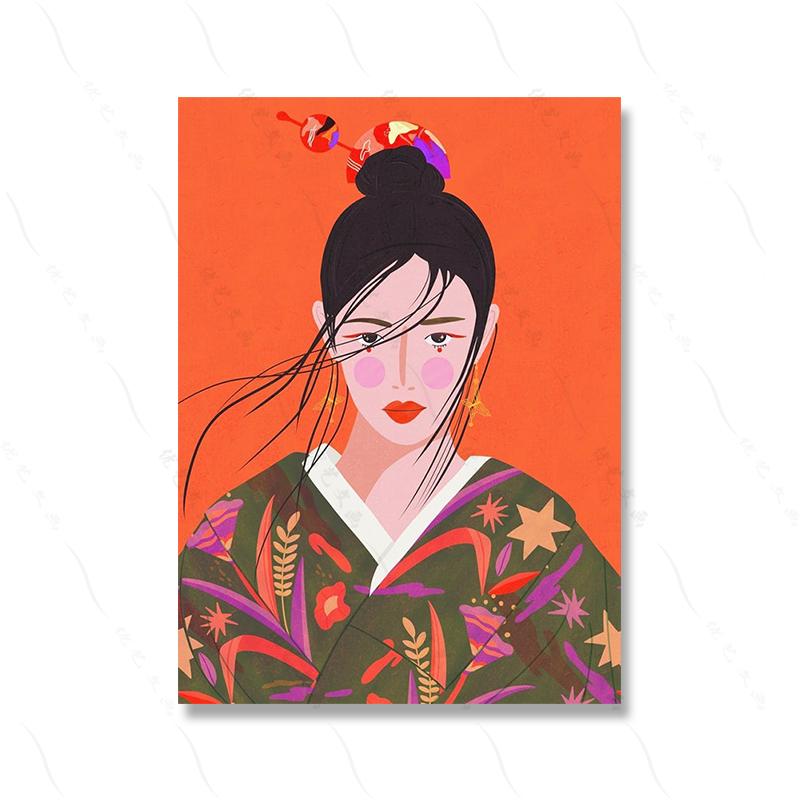 Plakaty i wydruki Nordic Girl Abstrakcyjna sztuka ścienna Malowanie na płótnie Kolorowy obraz z kreskówek do dekoracji ścian salonu