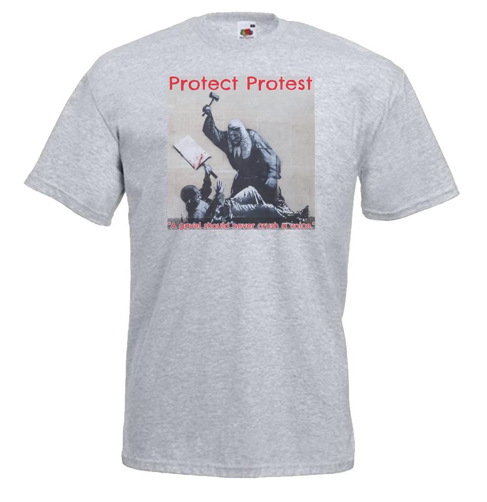 Adults Banksy Protect Protest Uk Justice System Law Unisex Grey TShirt 2XL