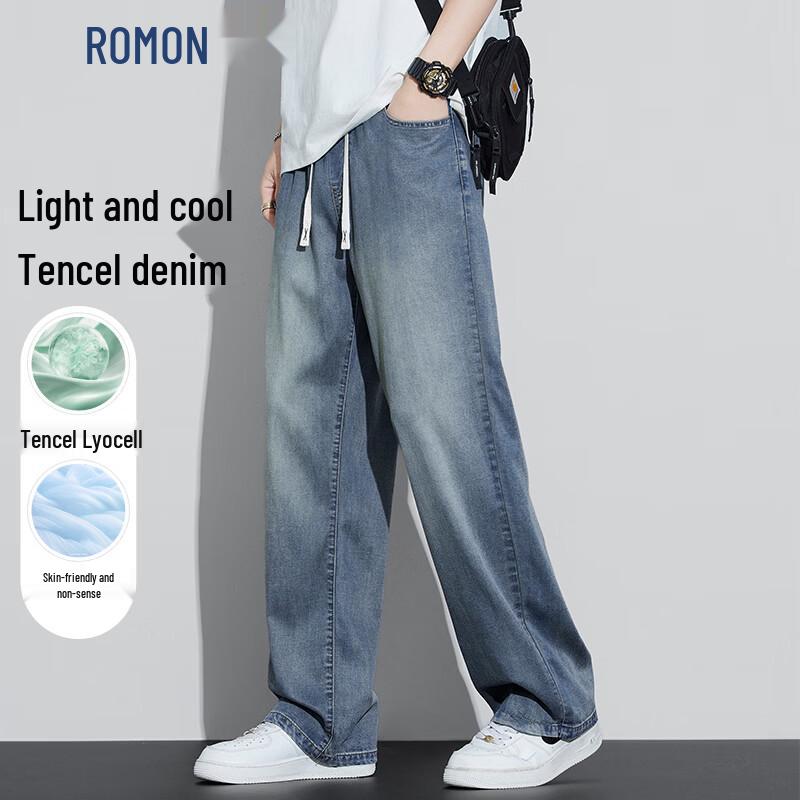 ROMON Men's Summer Tencel Lyocell Loose Straight Jeans
