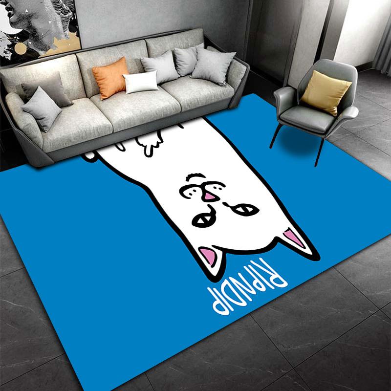 RIPNDIP White Cat Lord Nermal on Bright Blue Background Rug, Meme Street Cat Style Design, Cozy Fan Floor Accent and All Seasons Gift