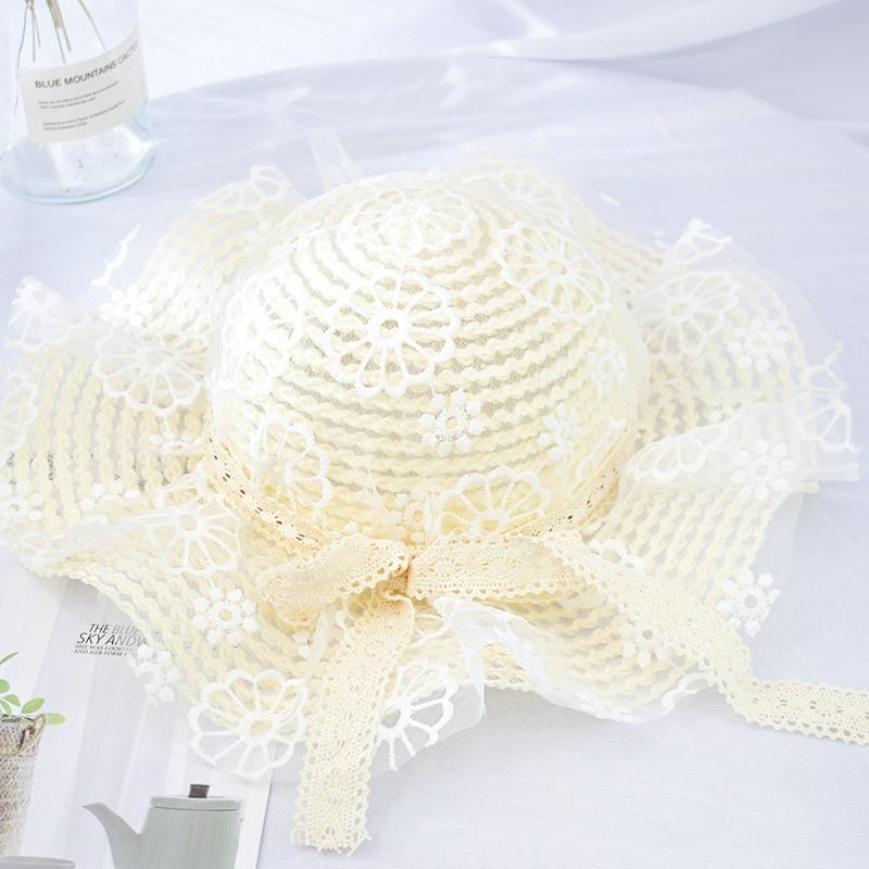 Mädchen Strohhut Sommer Spitze Dünne Abschnitt Sonnenschutz Strandhut Sonnenhut Atmungsaktiv Kinder Prinzessinnenhut