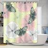 Bathroom Decor Shower Curtain Floral Butterflies Green Pink Pattern Polyester Waterproof Print for Bathrooms Yellow Background