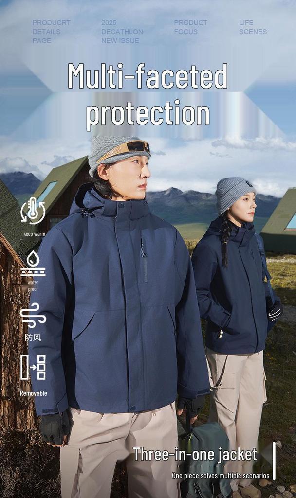 Purple 3-in-1 Winter Mountaineering Jacket with Custom Logo and Velvet Fleece Liner