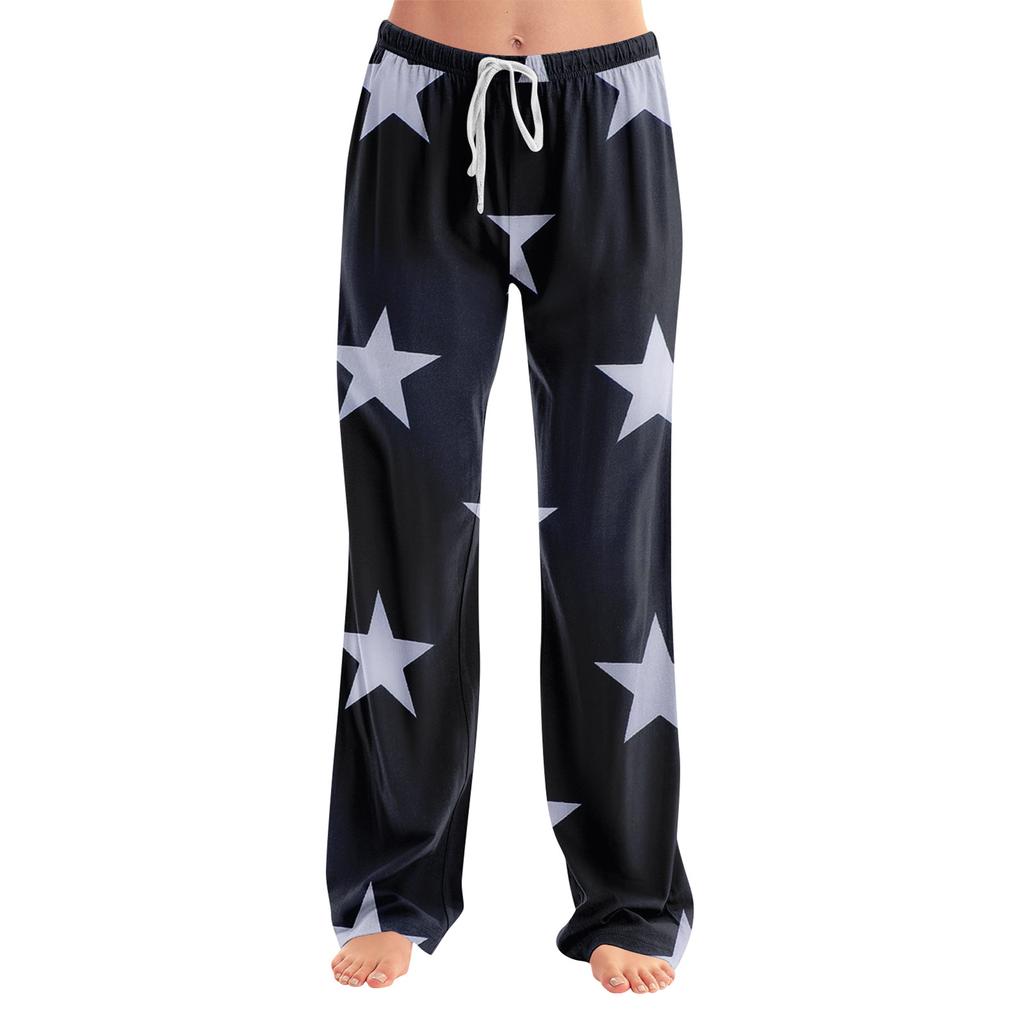 Womens Pajama Pants Sleepwear Casual Drawstring Elastic Waist Pants Comfy Straight Yoga Loose Trousers