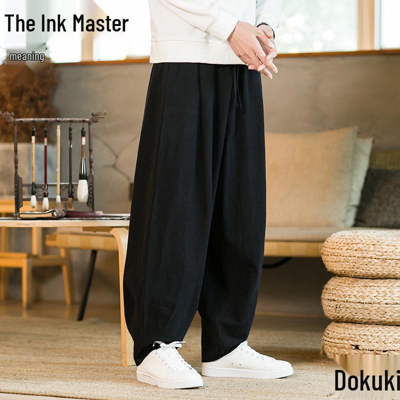 Men's Tai Chi Martial Arts Loose Fit Pants - Chinese Style, Cotton-Linen, Wide Leg, for Spring and Autumn