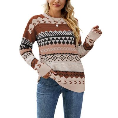 Women's Autumn and Winter Knitted Diamond Pullover Loose Casual Color Matching Sweater
