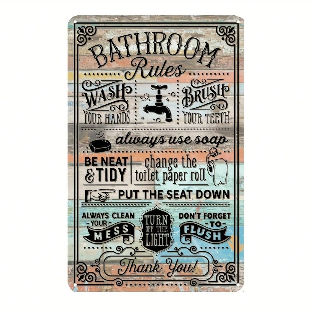 Vintage Metal Tin Sign Farmhouse Bathroom Wall Art Rustic Decor 8x12 Inches