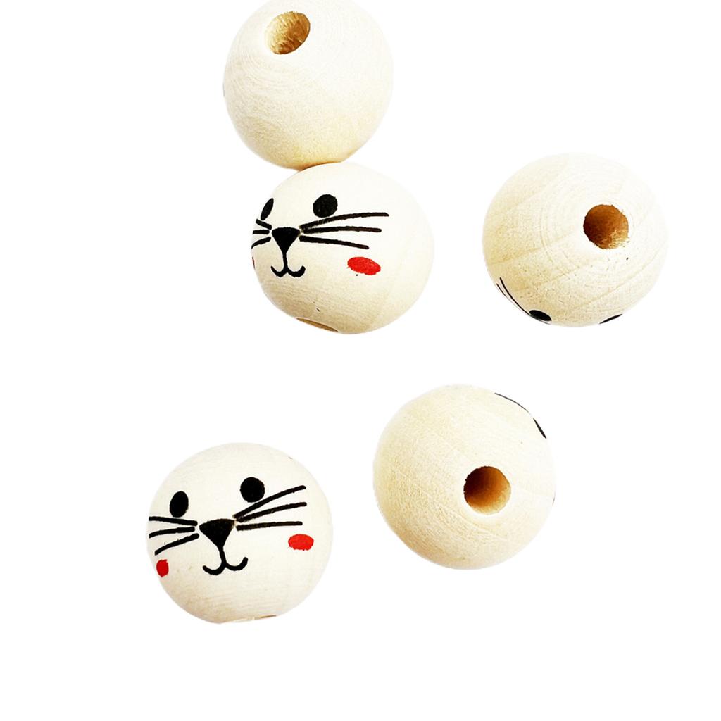 50 Stück Holzkugeln mit Loch für DIY Deko Basteln Naturholzperlen zum Basteln Holzperlen mit Gesicht Lächeln Holzperlen