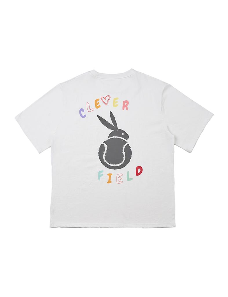 CLEVER FIELD Drawing Color Graphic Rabbit T-Shirt [White]