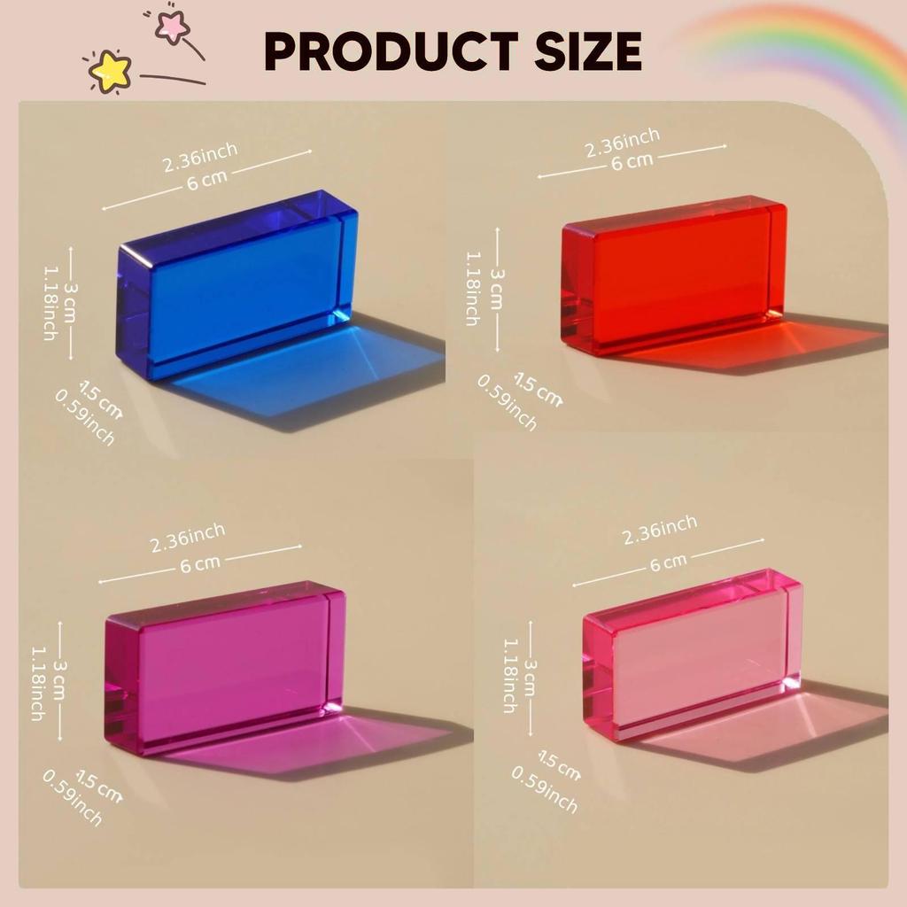 15x Rainbow Blocks Birthday Gifts Translucent Rectangle Learn Color Sensory Training Toys Stacking