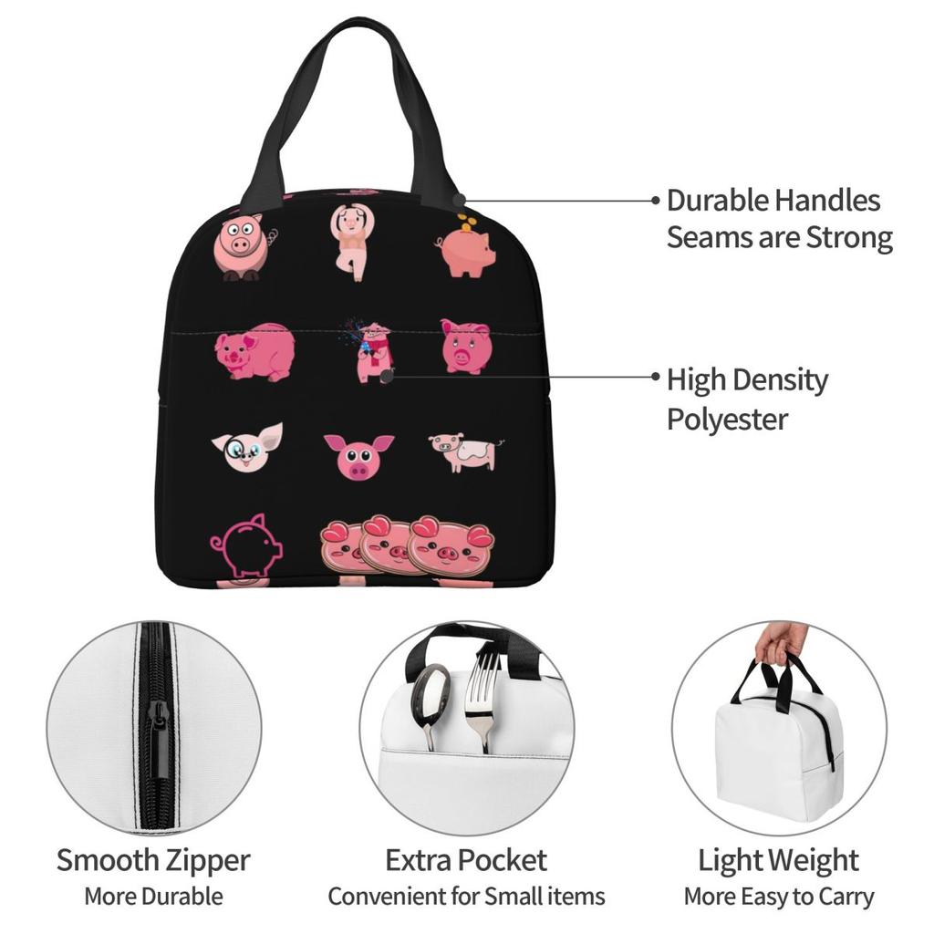 National Pig Day Sticker Pack Insulated Lunch Bag for Women Office Cooler Thermal Food Box Tote Portable Lunch Boxes Container