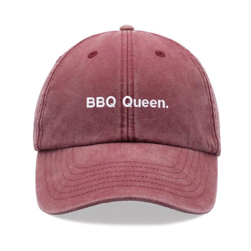 

1pc BBQ Queen Retro Washed Baseball Cap for Women,outdoor Leisure Washed Adjustable Driver Caps,suitable for Parties,camping Adjustable бордовий