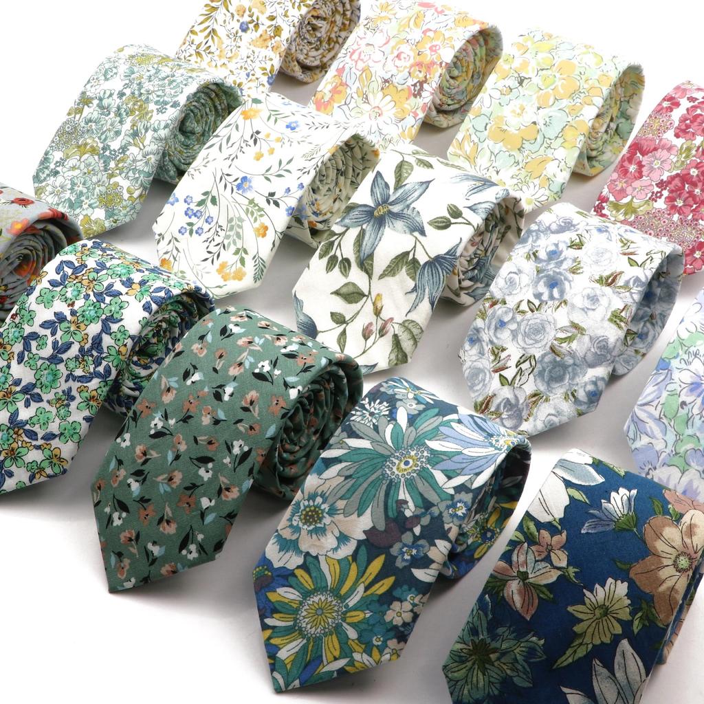 New Chic, Blumenkrawatte, 100 % Baumwollkrawatte, für Männer, helle Farbe, lässige schmale Krawatte, Hochzeitsfeier